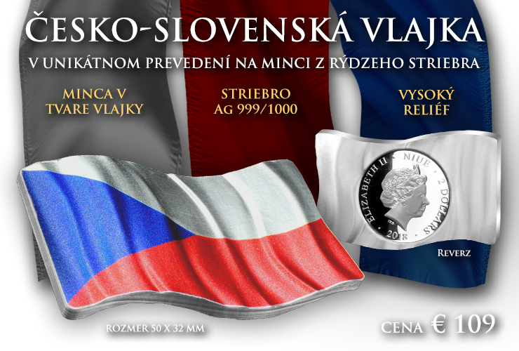 Strieborná minca s vlajkou Česko-Slovenska