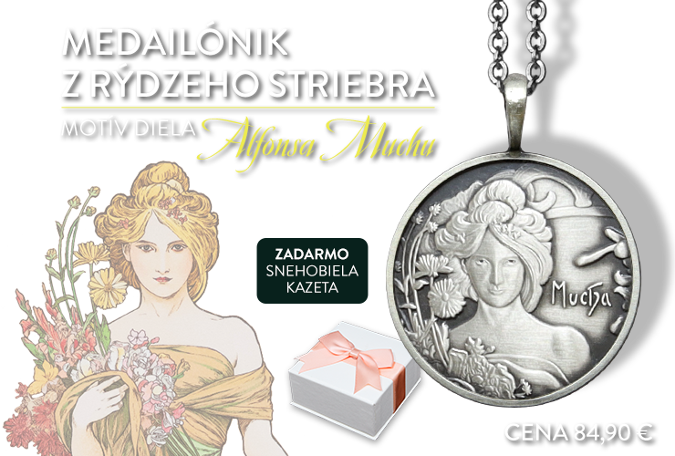 Medailónik z rýdzeho striebra s motívmi diela Alfonsa Muchu