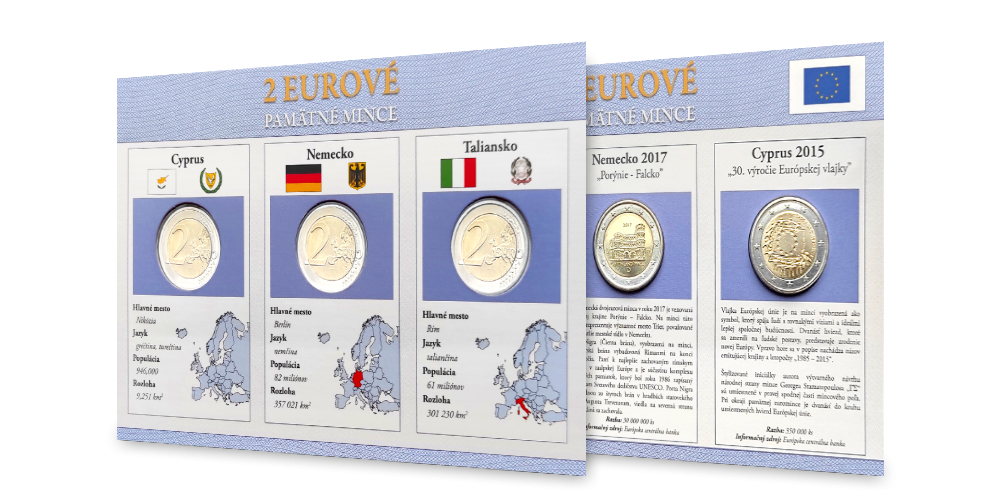 Sada pamätných euromincí - Taliansko 2016, Nemecko 2017, Cyprus 2015