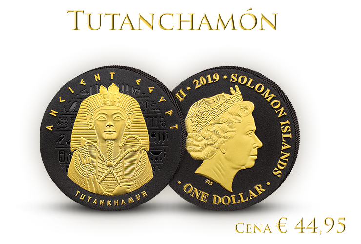 Tutanchamón na minci zušľachtenej čiernym niklom a rýdzim zlatom