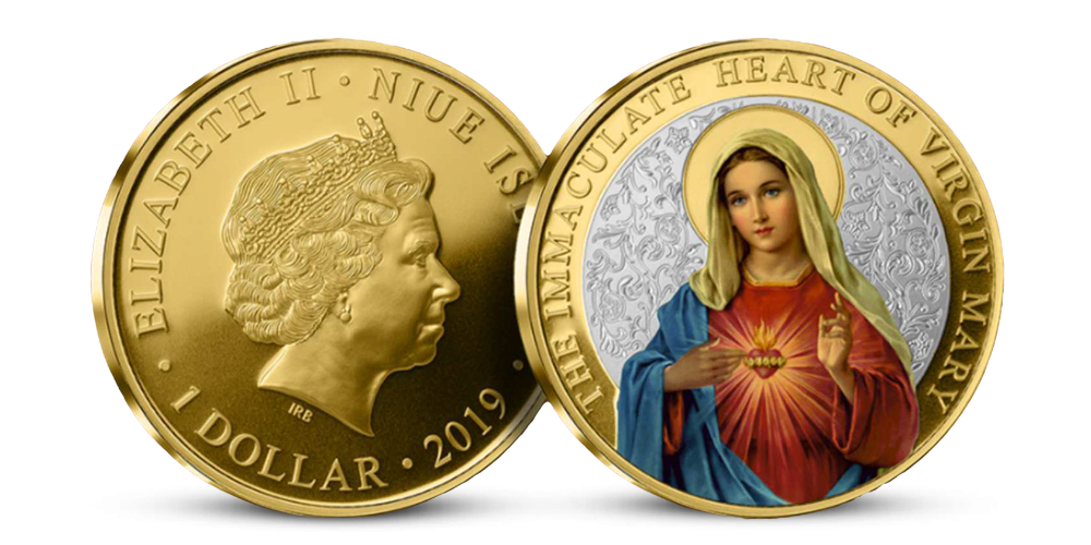 Virgin Mary - minca zušľachtená rýdzim zlatom a striebrom 999/1000 Virgin Mary - minca zušľachtená rýdzim zlatom a striebrom 999/1000