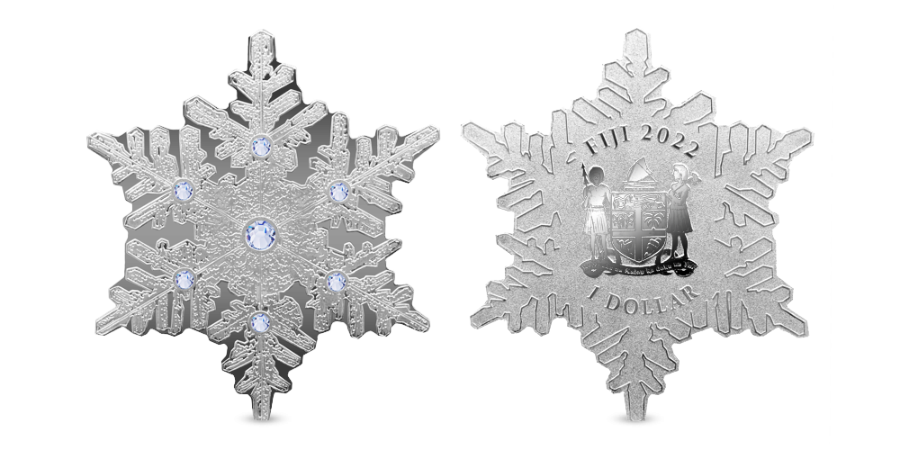 Vianočná strieborná minca v tvare snehovej vločky