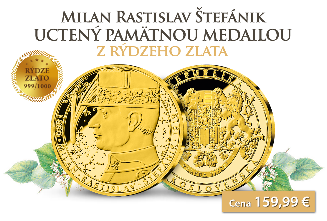 Milan Rastislav Štefánik na pamätnej medaile v rýdzom zlate