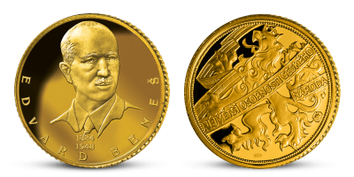 Prezident Edvard Beneš na medaile zo 14-karátového zlata 