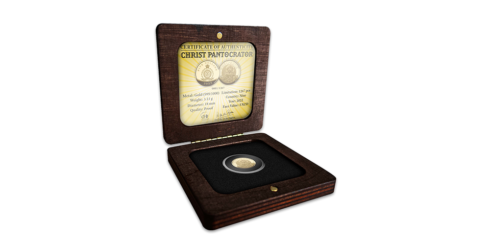 Najznámejšie vyobrazenie Ježiša Krista – Pantokrator na limitovanej minci z rýdzeho zlata 999/1000