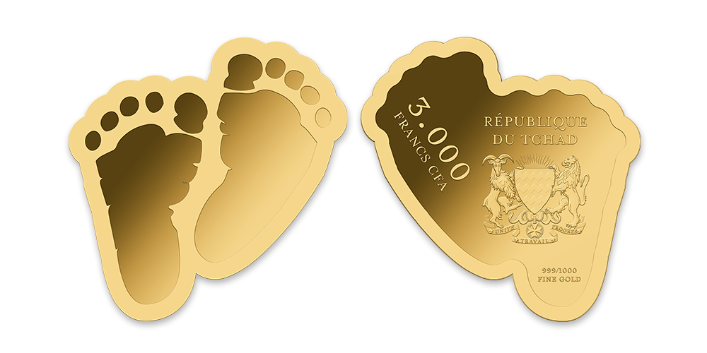 Minca z rýdzeho zlata 999/1000 v tvare detských nožičiek