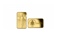 Zlatá minca v tvare tehličky vyobrazujúca Ježiša Krista