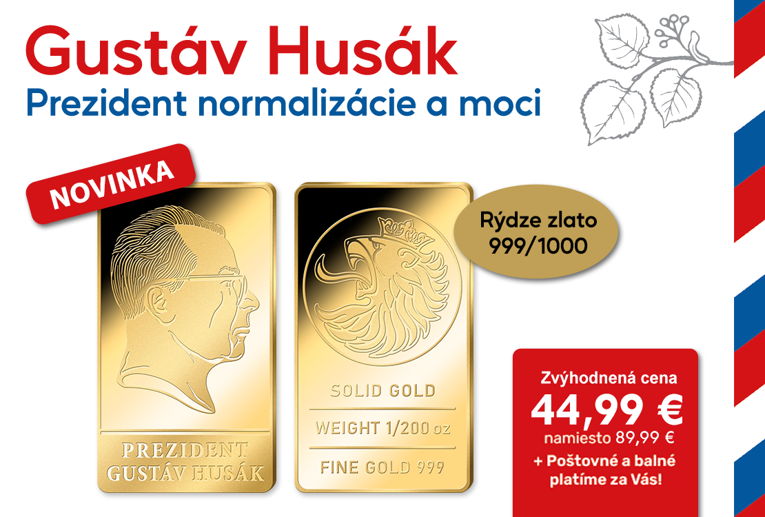 Gustáv Husák na tehličke z rýdzeho zlata 999/1000