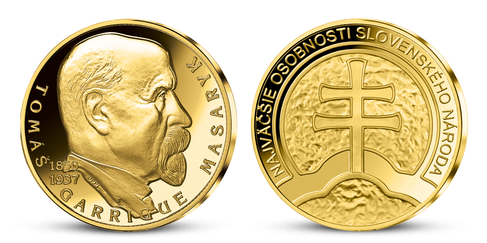 T. G. Masaryk na zlatej medaile k 100. výročiu Československa T. G. Masaryk na zlatej medaile k 100. výročiu Československa