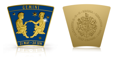 Znamenie zverokruhu - Blíženci na minci zušľachtenej rýdzim zlatom a farebnou aplikáciou 