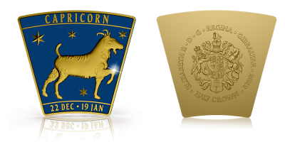 Znamenie zverokruhu - Kozorožec na minci zušľachtenej rýdzim zlatom a farebnou aplikáciou
