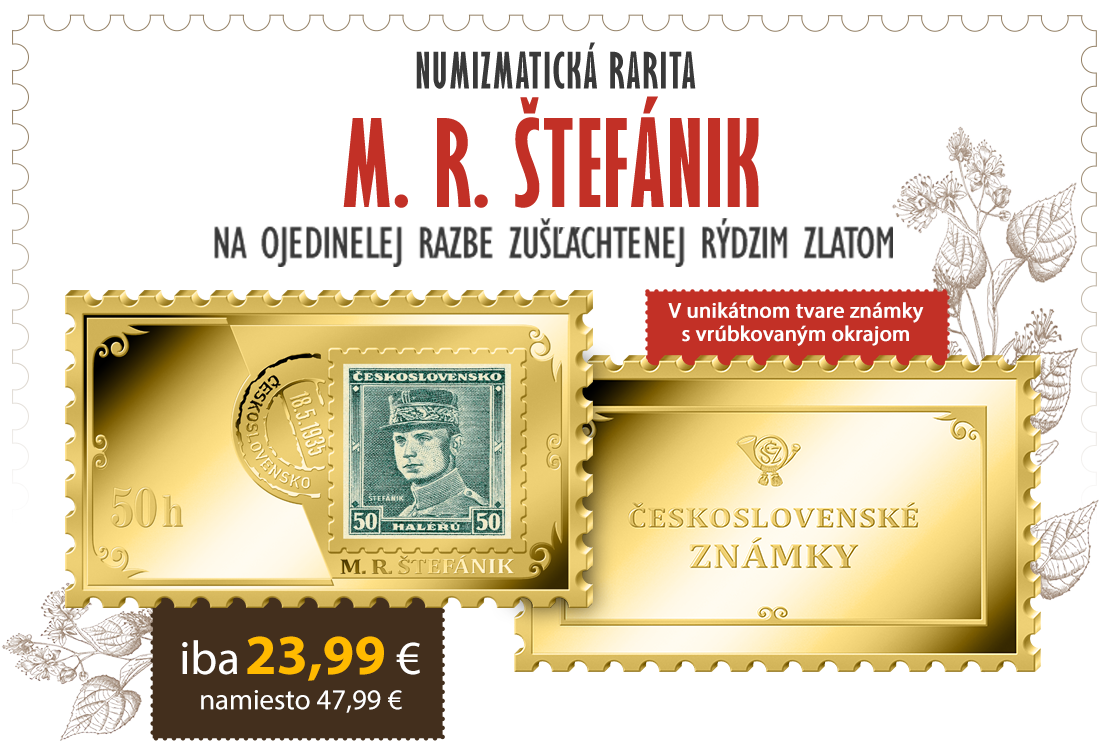 Zn&aacute;mka M. R. &Scaron;tef&aacute;nik na medaile zu&scaron;ľachtenej r&yacute;dzim zlatom