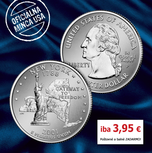 Oficiálna pamätná minca štvrťdolár New York len za 3,95 €