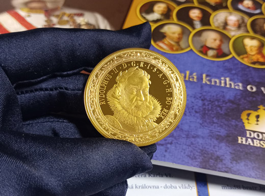 Pamätná medaila Rudolf II. zušľachtená rýdzim zlatom 999/1000 z kolekcie Dynastia Habsburgovcov
